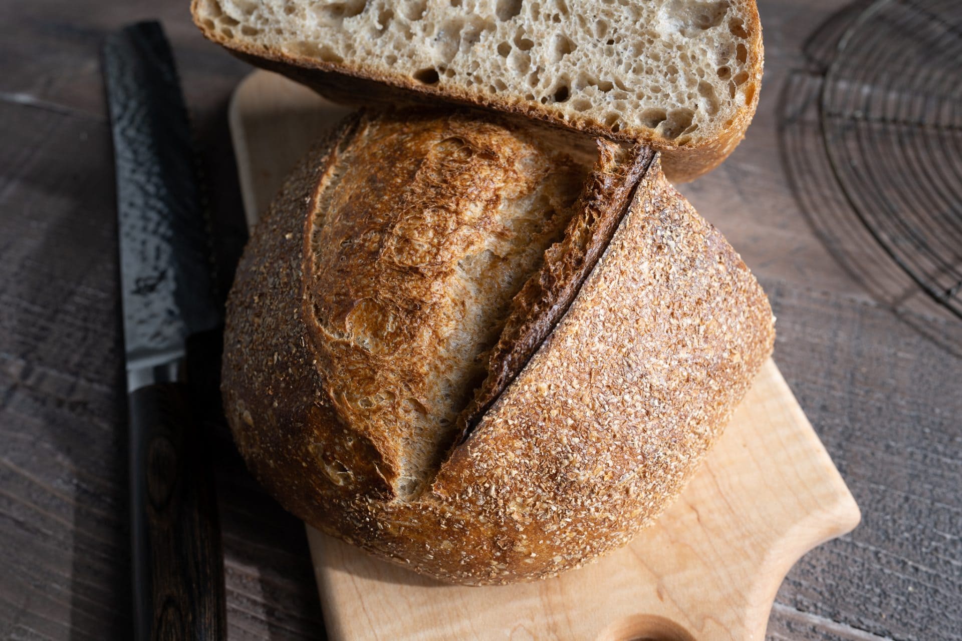 Sourdough crust topped with wheat bran