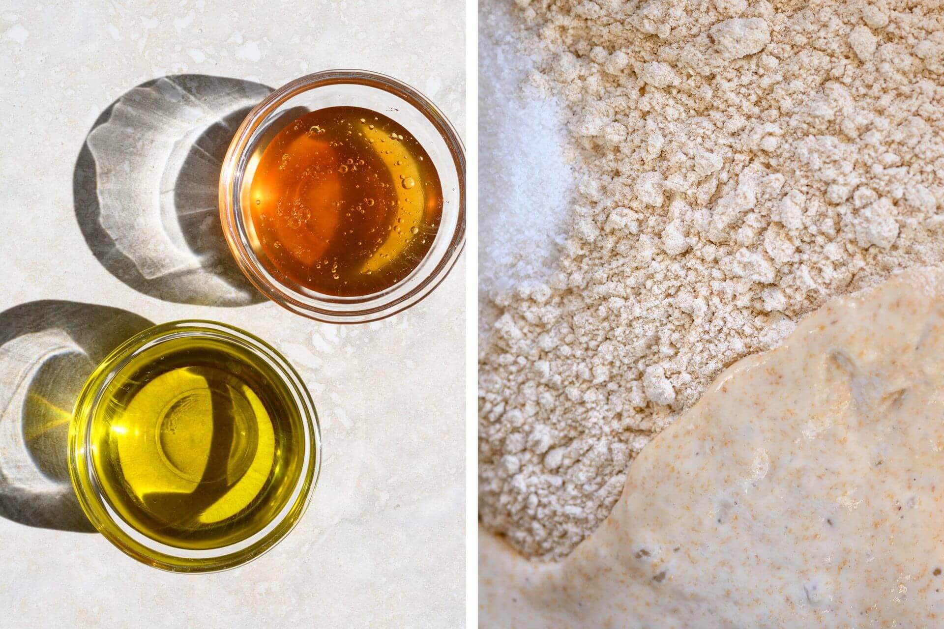 Honey, extra virgin olive oil, and dough mix