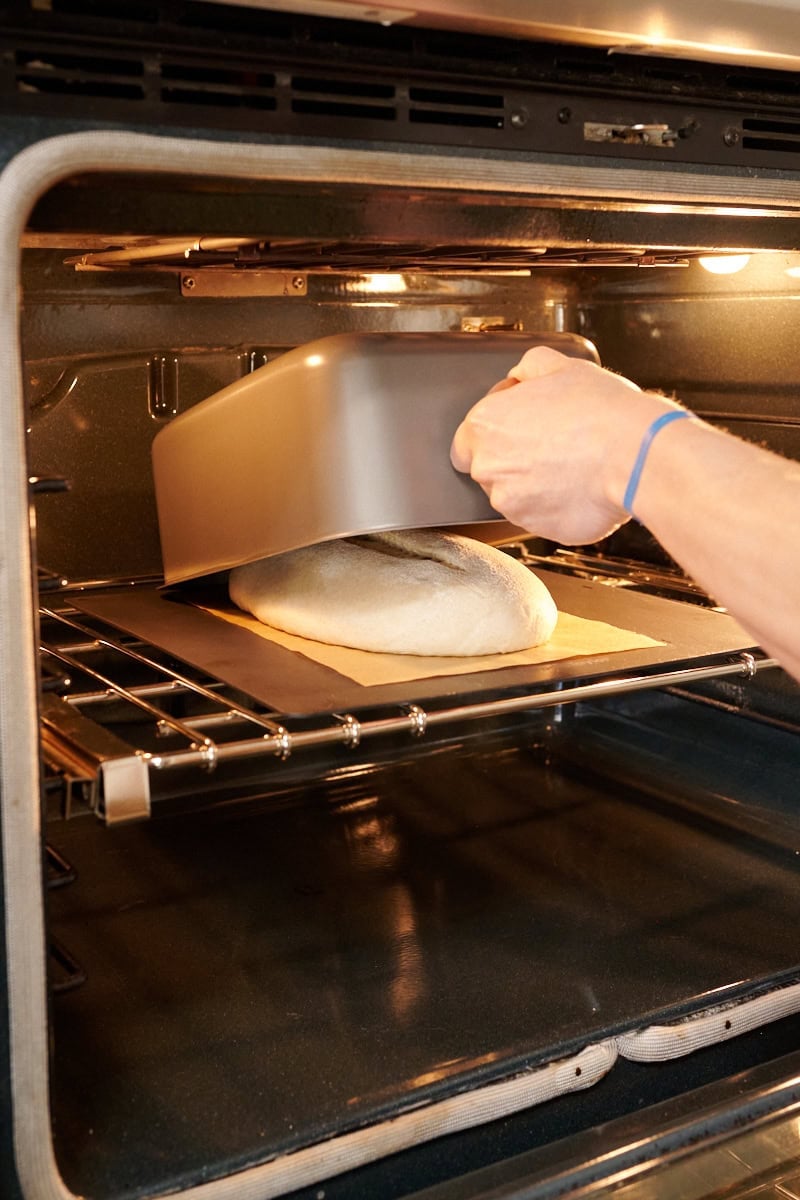 Covering the dough with the batard Baking Shell