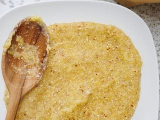 Cooked cornmeal porridge for skillet sourdough pizza.