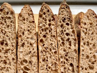 Sliced baguettes with whole grain flour.