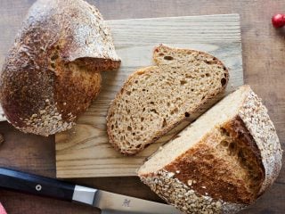 Kernza sourdough bread cut