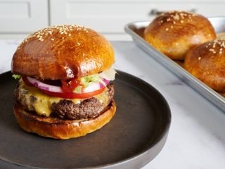 Hamburger made with sourdough milk bread hamburger buns